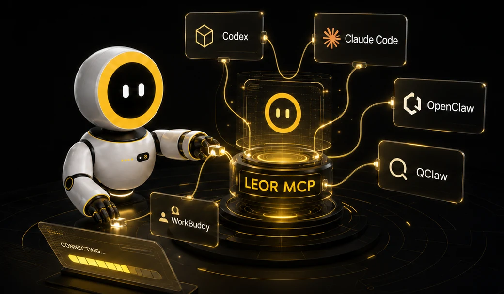 小O 通过 LEOR MCP 连接 Codex、Claude Code、OpenClaw、QClaw 和 WorkBuddy