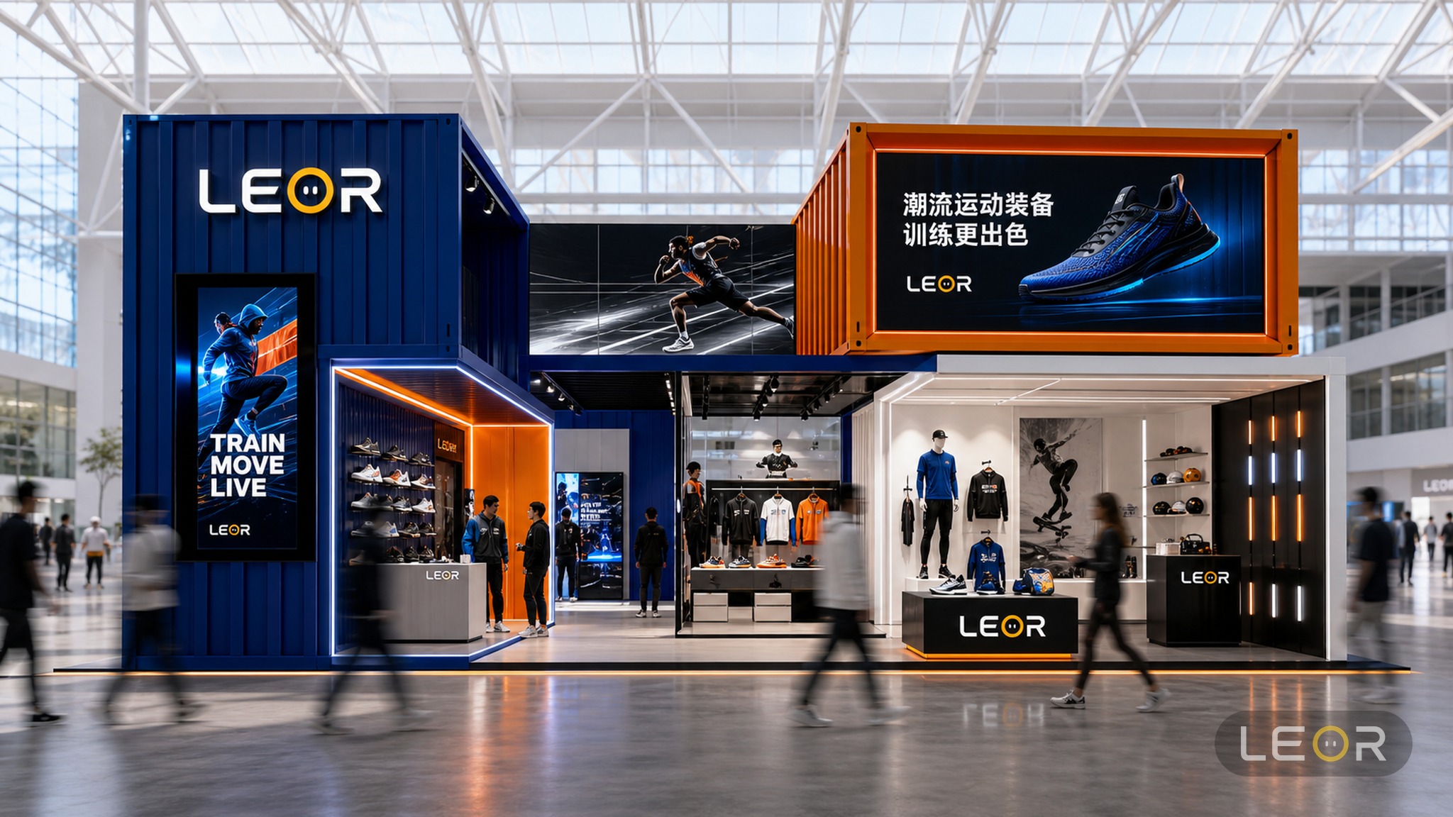 文旅/文博/体育户外展 12m x 8m = 96㎡ 专业工业风 AI展台设计效果图