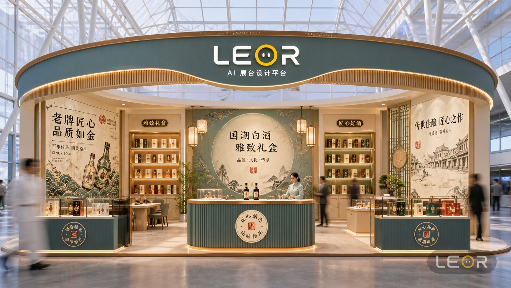 食品饮料/餐饮展 12m x 6m = 72㎡ 雅致新中式 AI展台设计效果图