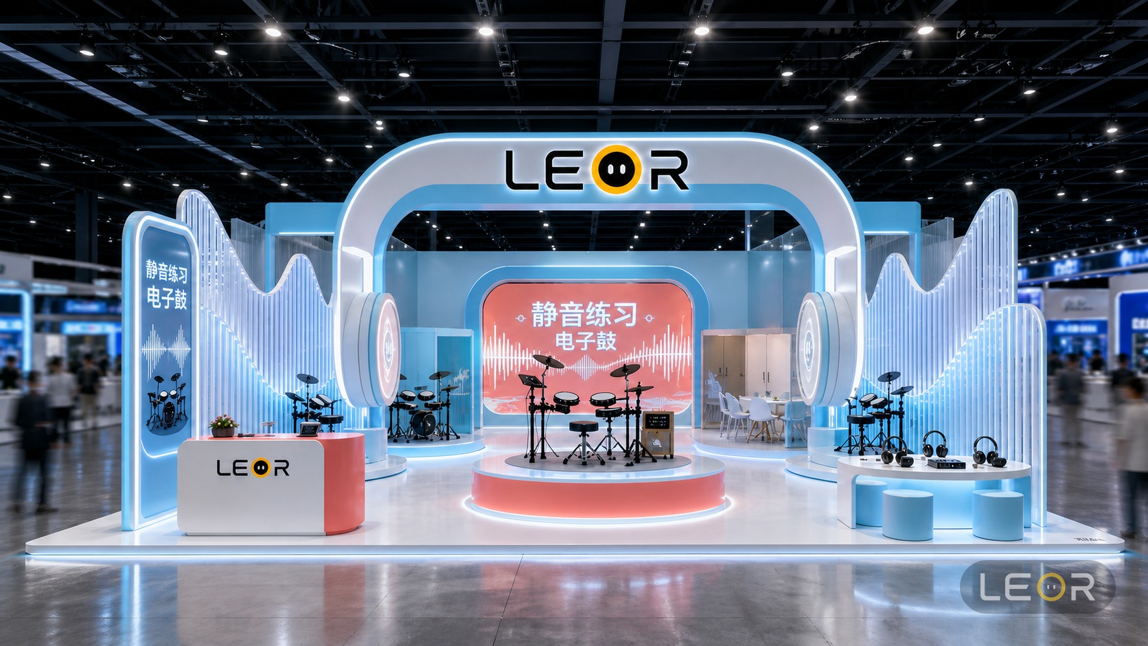 音乐教育装备展 12m x 8m = 96㎡ 参与式品牌活力风 AI展台设计效果图
