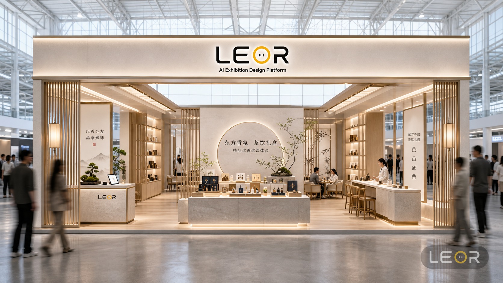 文旅/文博/体育户外展 12m x 8m = 96㎡ 雅致新中式 AI展台设计效果图