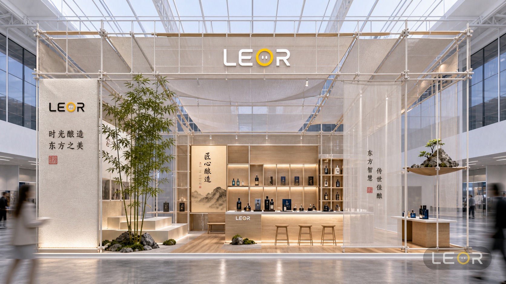 建材/家居/空间设计展 12m x 6m = 72㎡ 雅致新中式 AI展台设计效果图