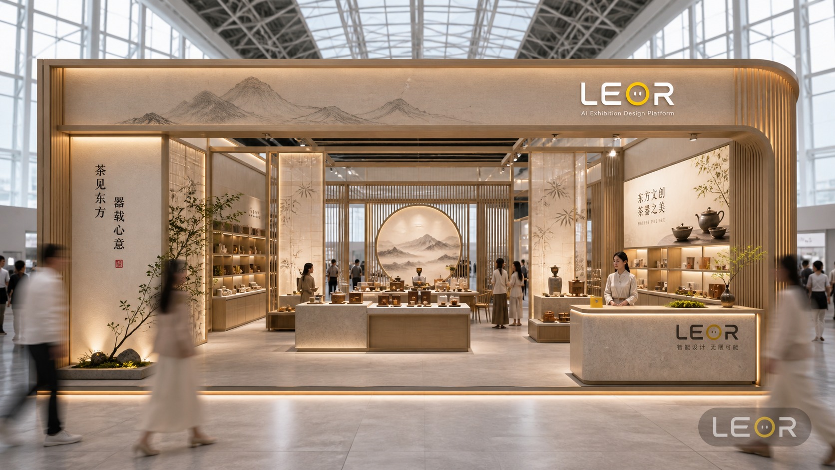 文旅/文博/体育户外展 12m x 6m = 72㎡ 雅致新中式 AI展台设计效果图
