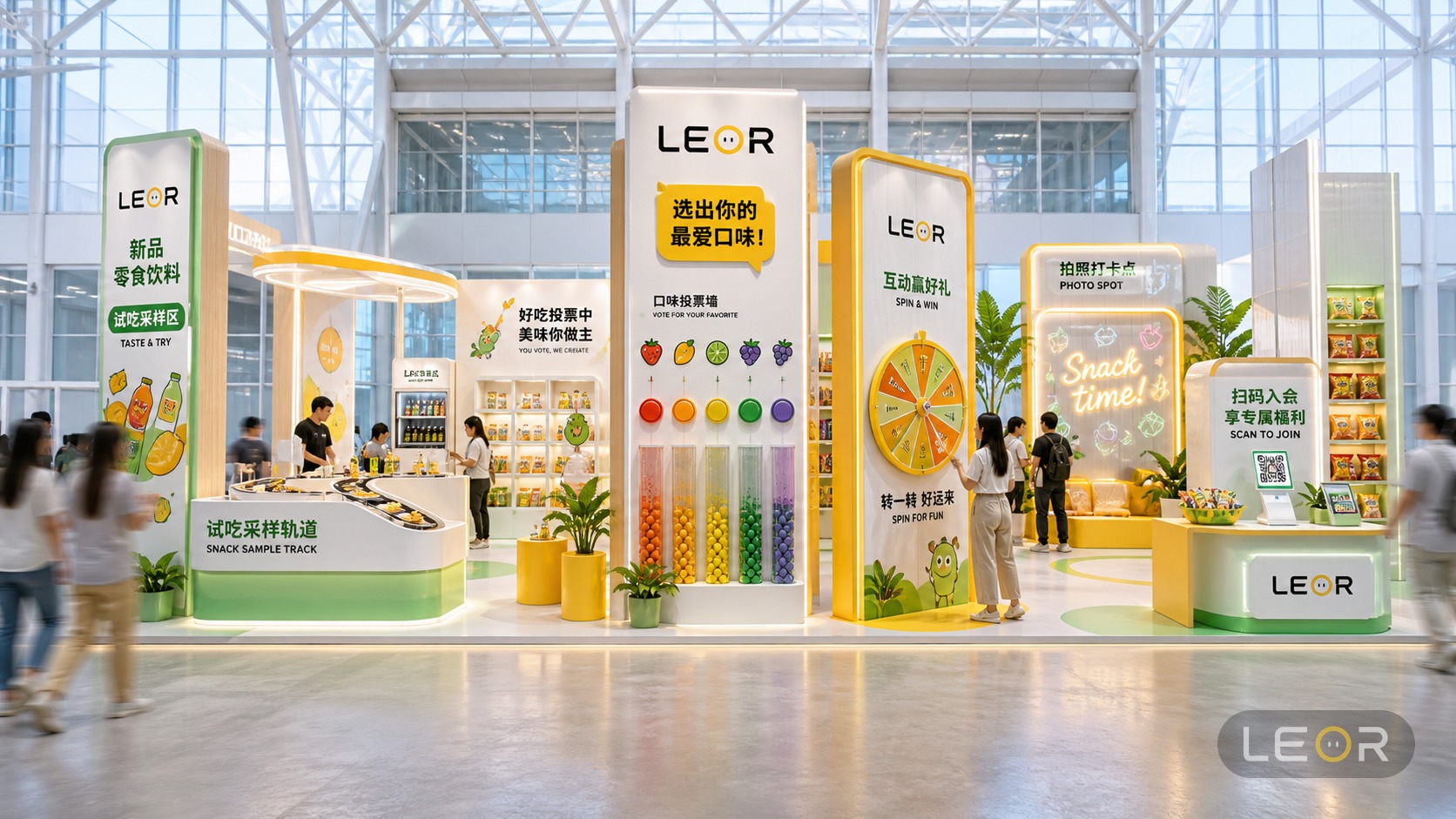 美博会/美妆个护展 9m x 6m = 54㎡ 现代简约 AI展台设计效果图