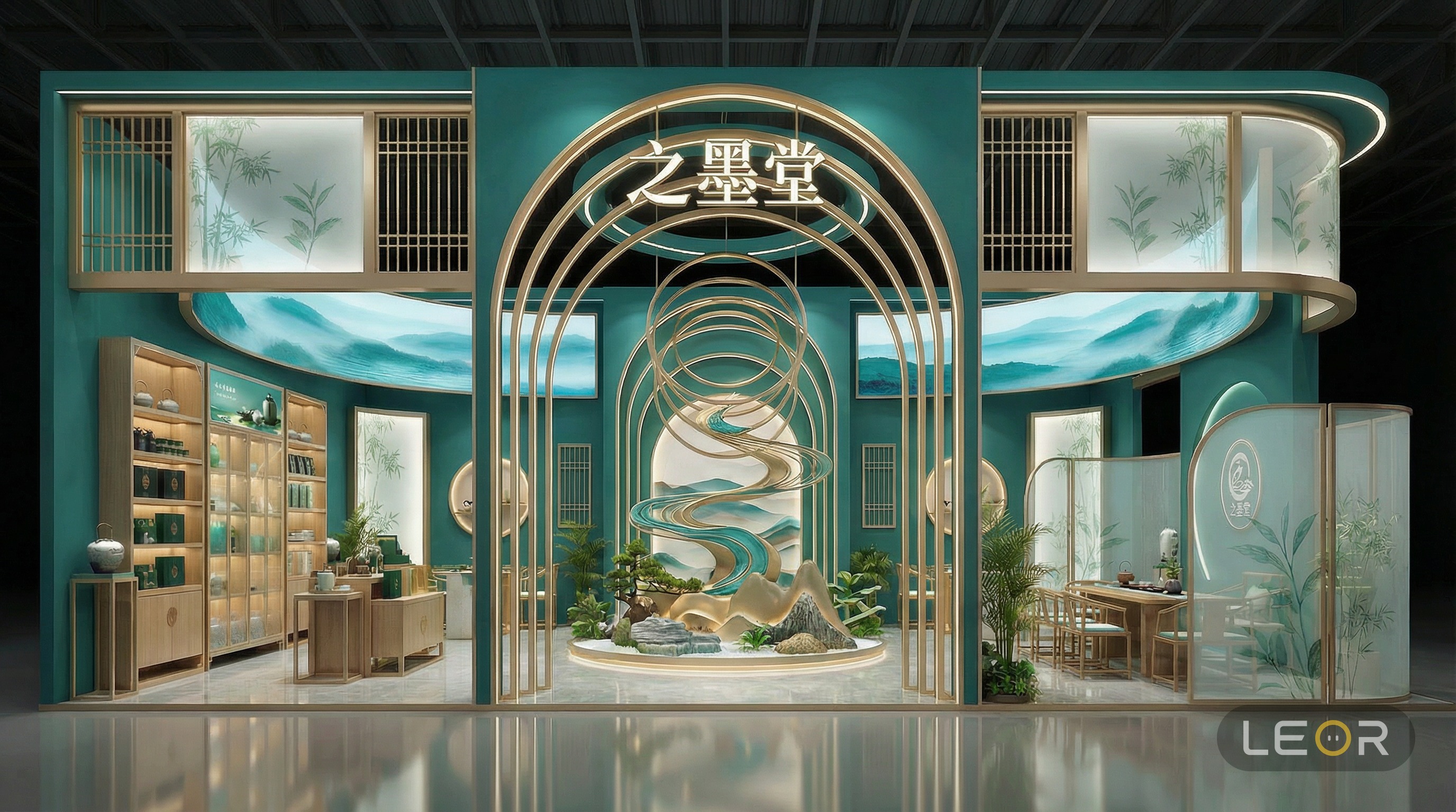 食品饮料/餐饮展 12m x 6m = 72㎡ 雅致新中式 AI展台设计效果图