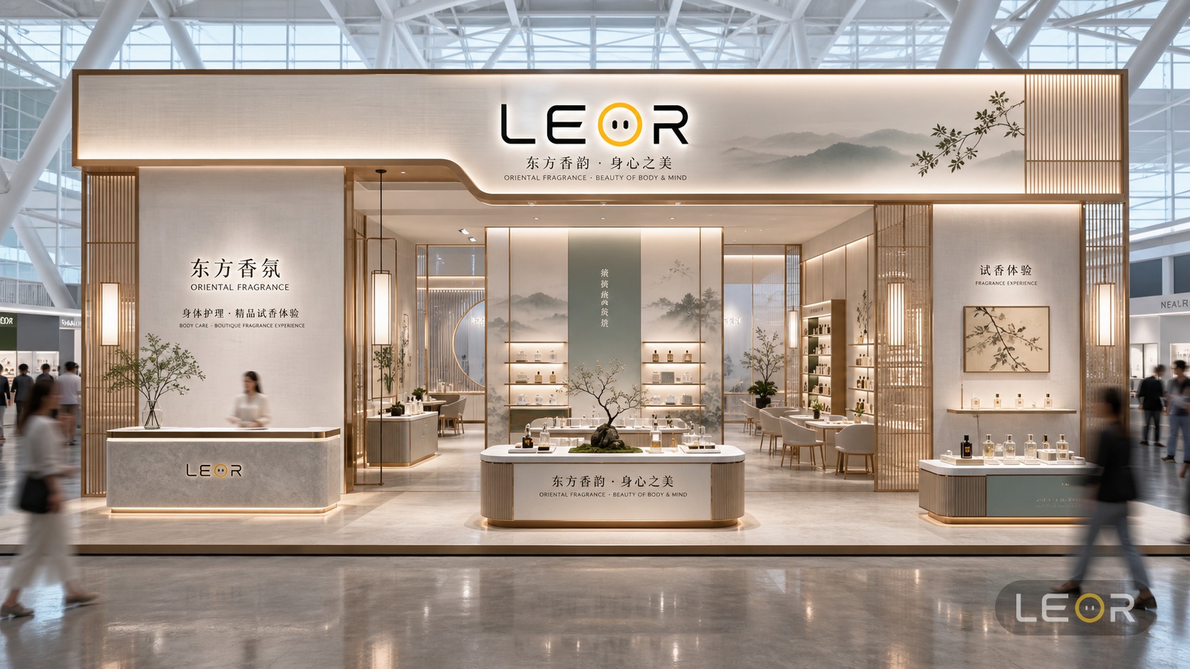 美博会/美妆个护展 12m x 6m = 72㎡ 雅致新中式 AI展台设计效果图
