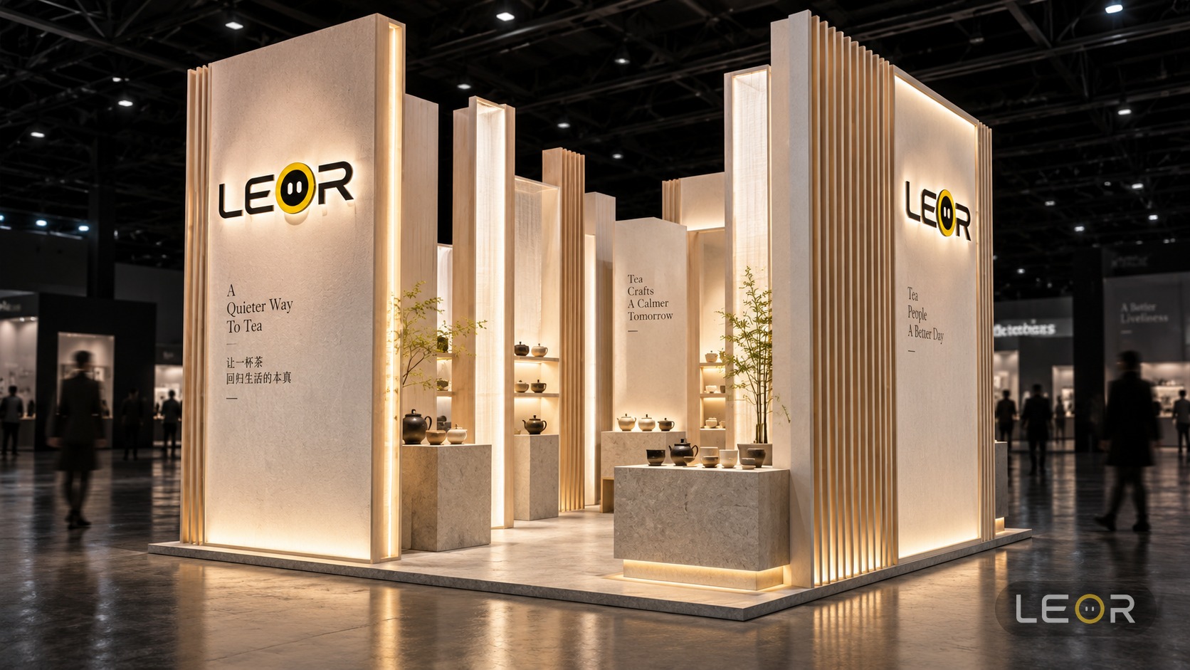 食品饮料/餐饮展 6m x 6m = 36㎡ 日式禅意 AI展台设计效果图