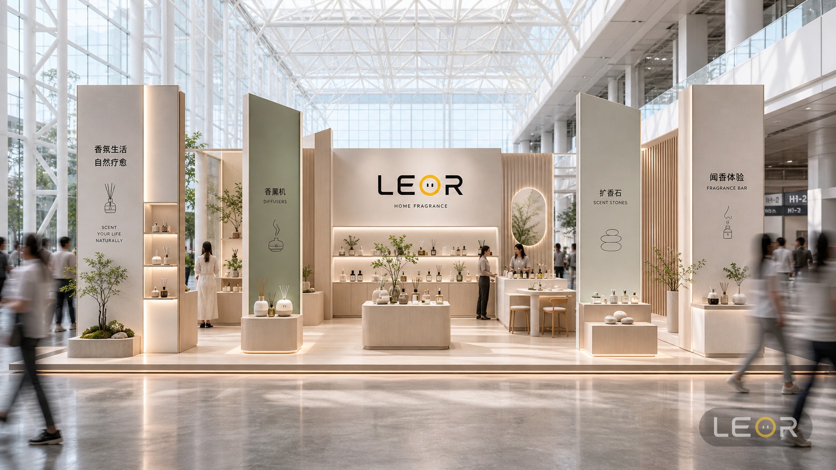 美博会/美妆个护展 12m x 6m = 72㎡ 建筑极简主义 AI展台设计效果图
