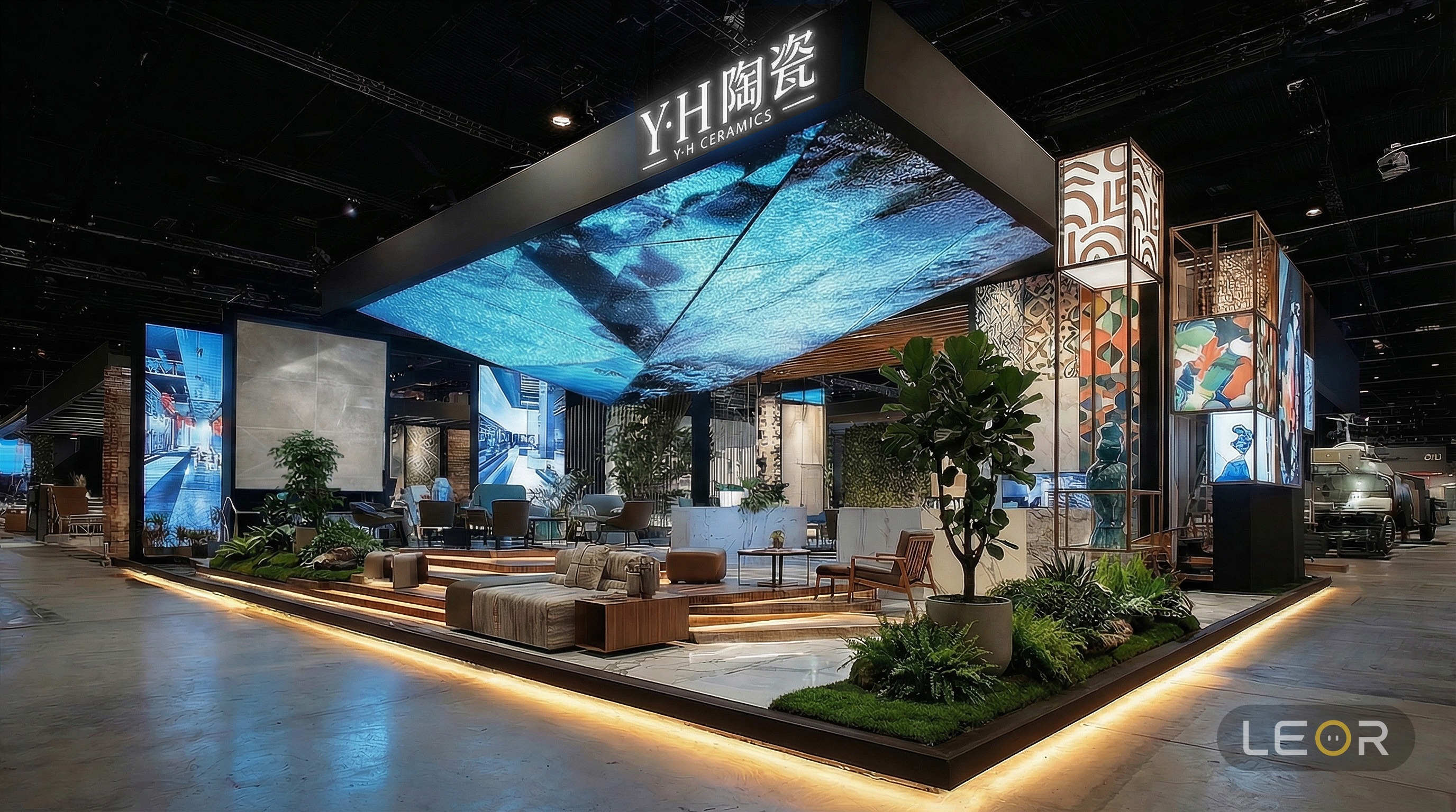 家居/建材 15m x 8m = 120㎡ 现代简约 AI展台设计效果图
