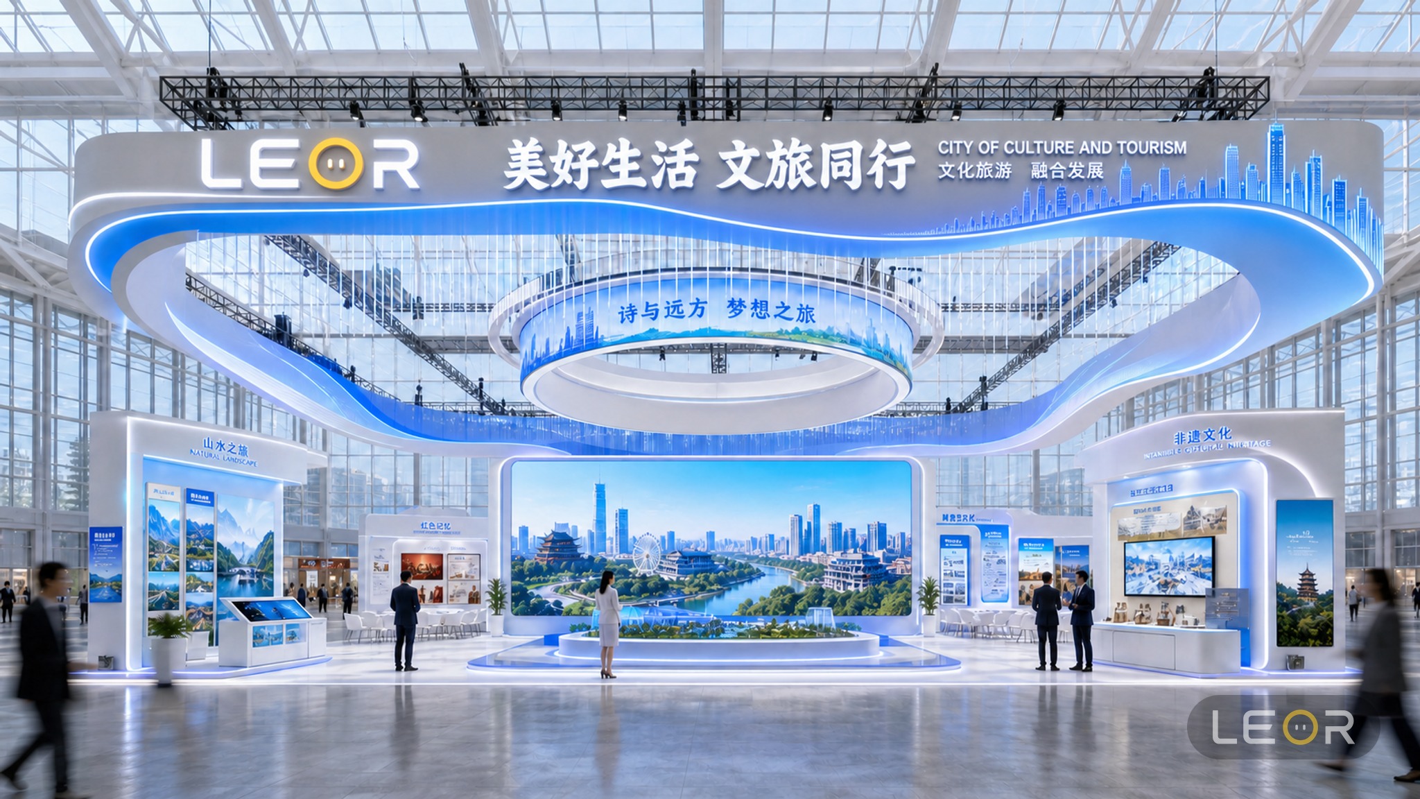 文旅/文博/体育户外展 18m x 9m = 162㎡ 理性数字科技风 AI展台设计效果图