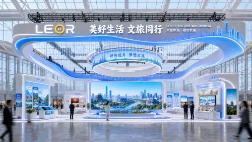 文旅/文博/体育户外展 18m x 9m = 162㎡ 理性数字科技风 AI展台设计效果图