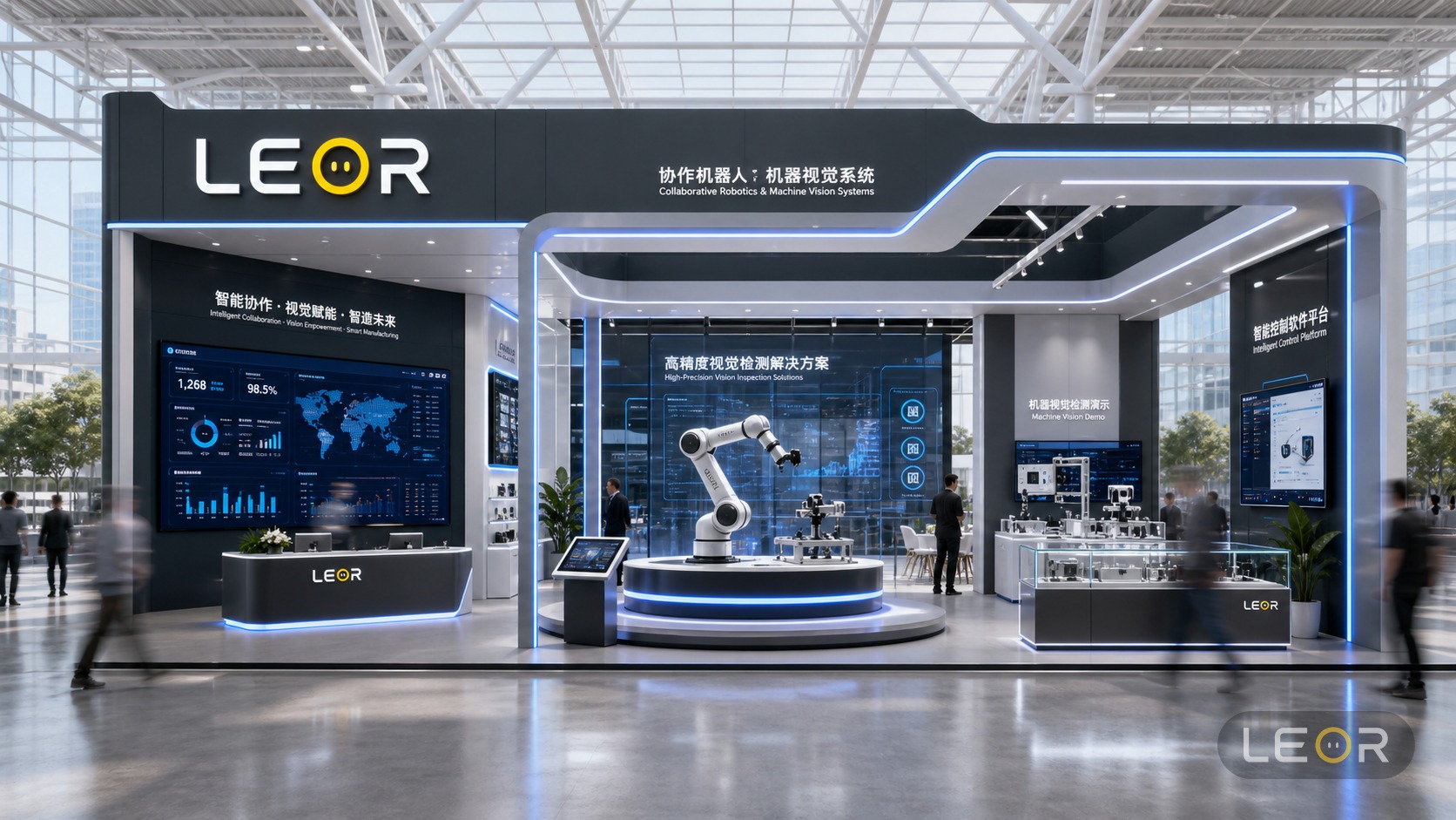 消费电子/智能科技展 12m x 8m = 96㎡ 理性数字科技风 AI展台设计效果图