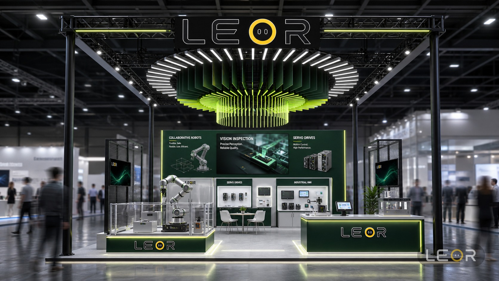 工业机器人展 15m x 8m = 120㎡ 理性数字科技风 AI展台设计效果图