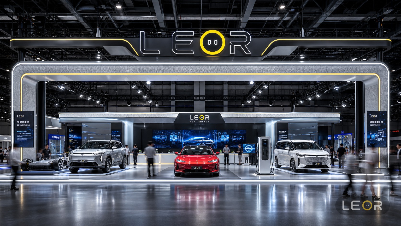 汽车/交通/低空经济展 18m x 10m = 180㎡ 理性数字科技风 AI展台设计效果图