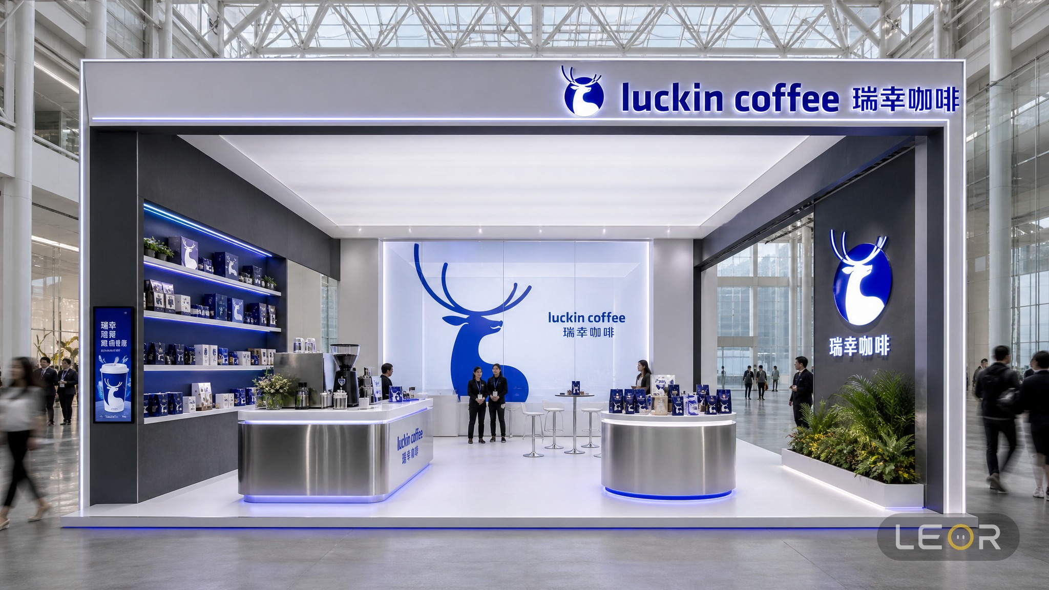 食品饮料/餐饮展 6m x 6m = 36㎡ 现代简约 AI展台设计效果图