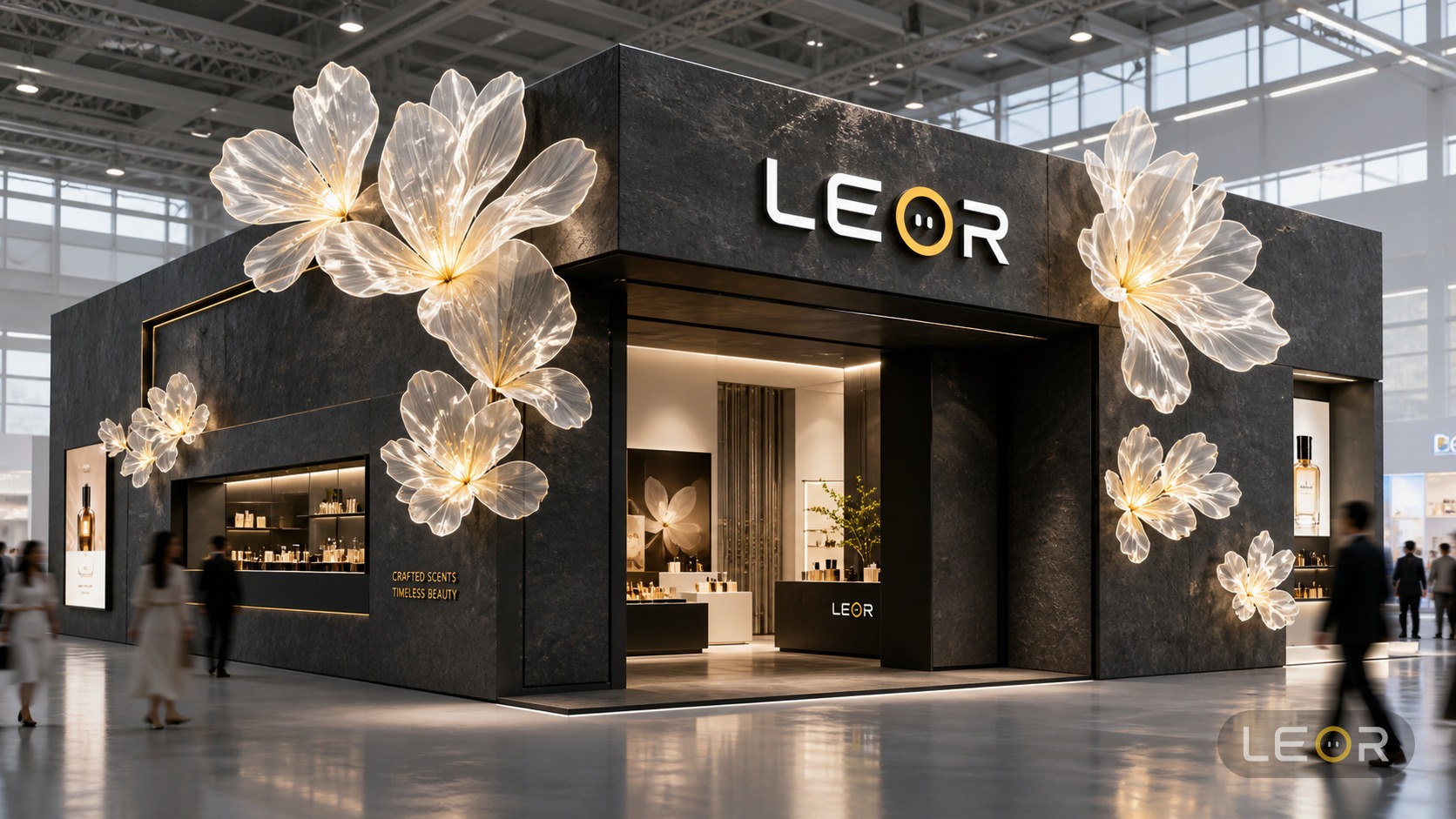 美博会/美妆个护展 12m x 8m = 96㎡ 高端轻奢 AI展台设计效果图
