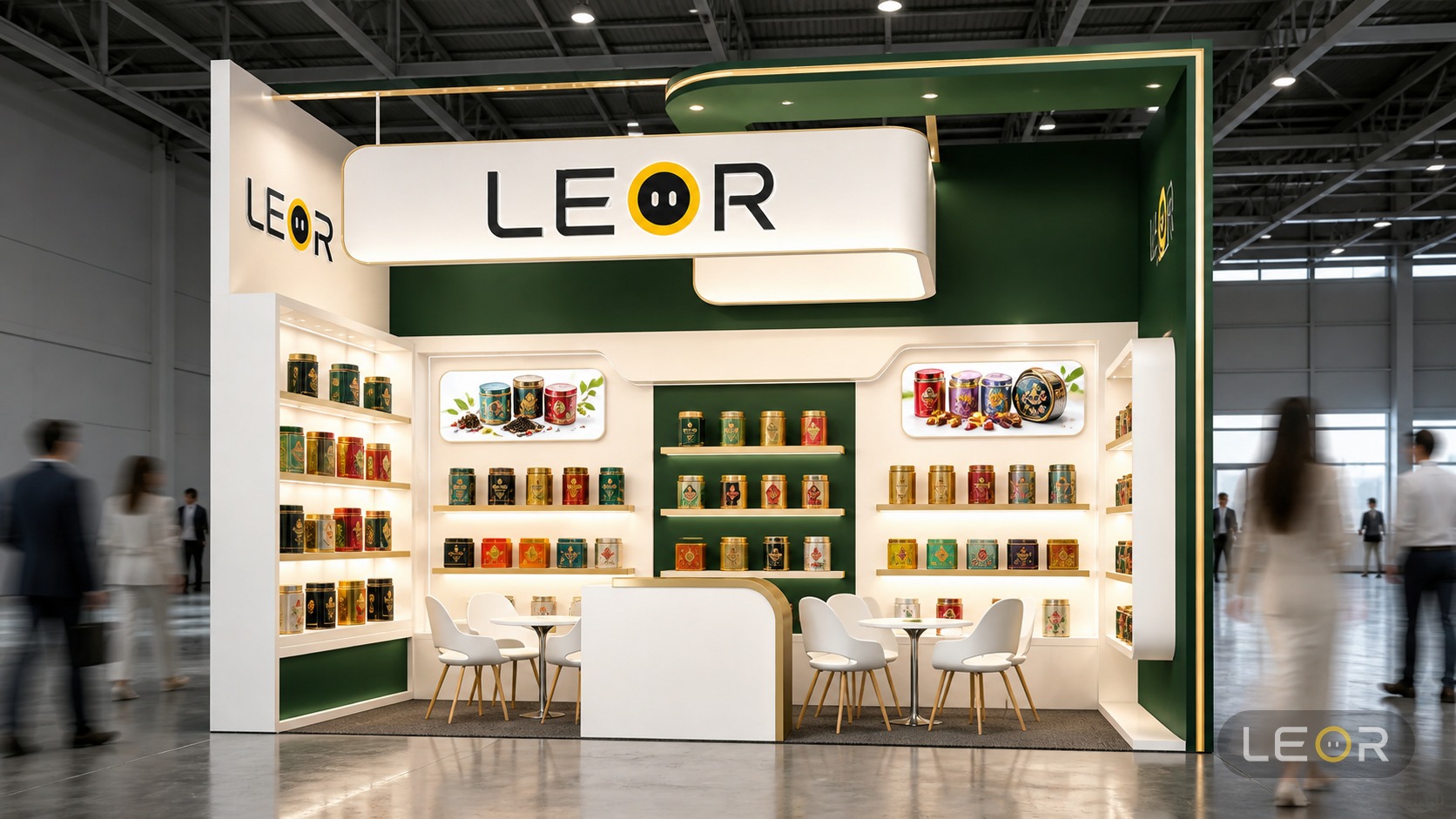食品饮料展 9m x 6m = 54㎡ 生态自然风 AI展台设计效果图