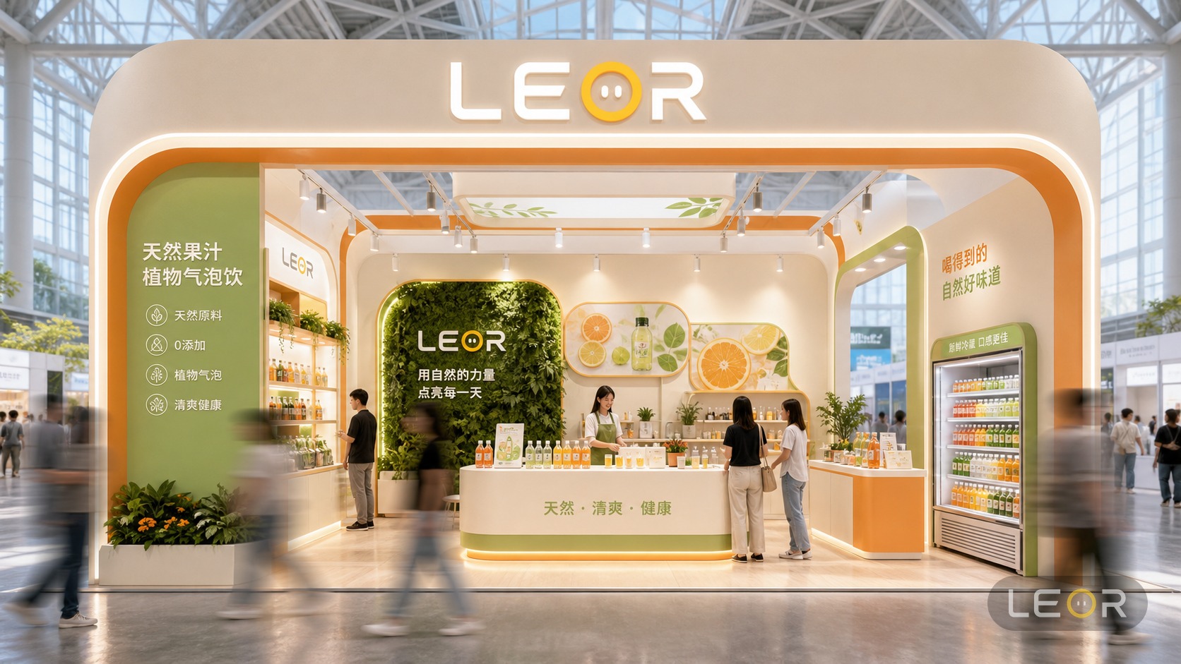 食品饮料/餐饮展 12m x 6m = 72㎡ 生态自然风 AI展台设计效果图