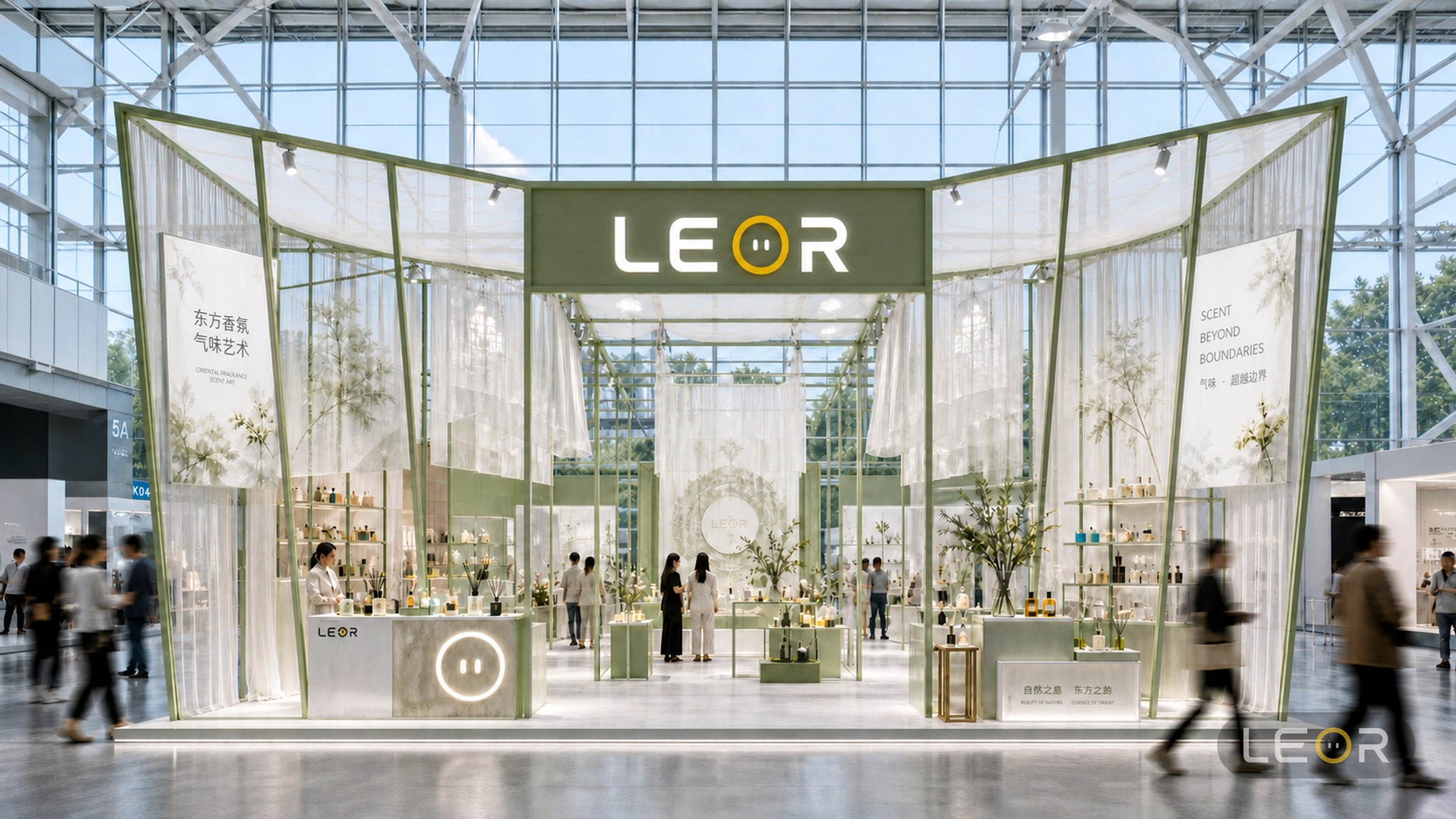 食品饮料/餐饮展 12m x 8m = 96㎡ 生态自然风 AI展台设计效果图