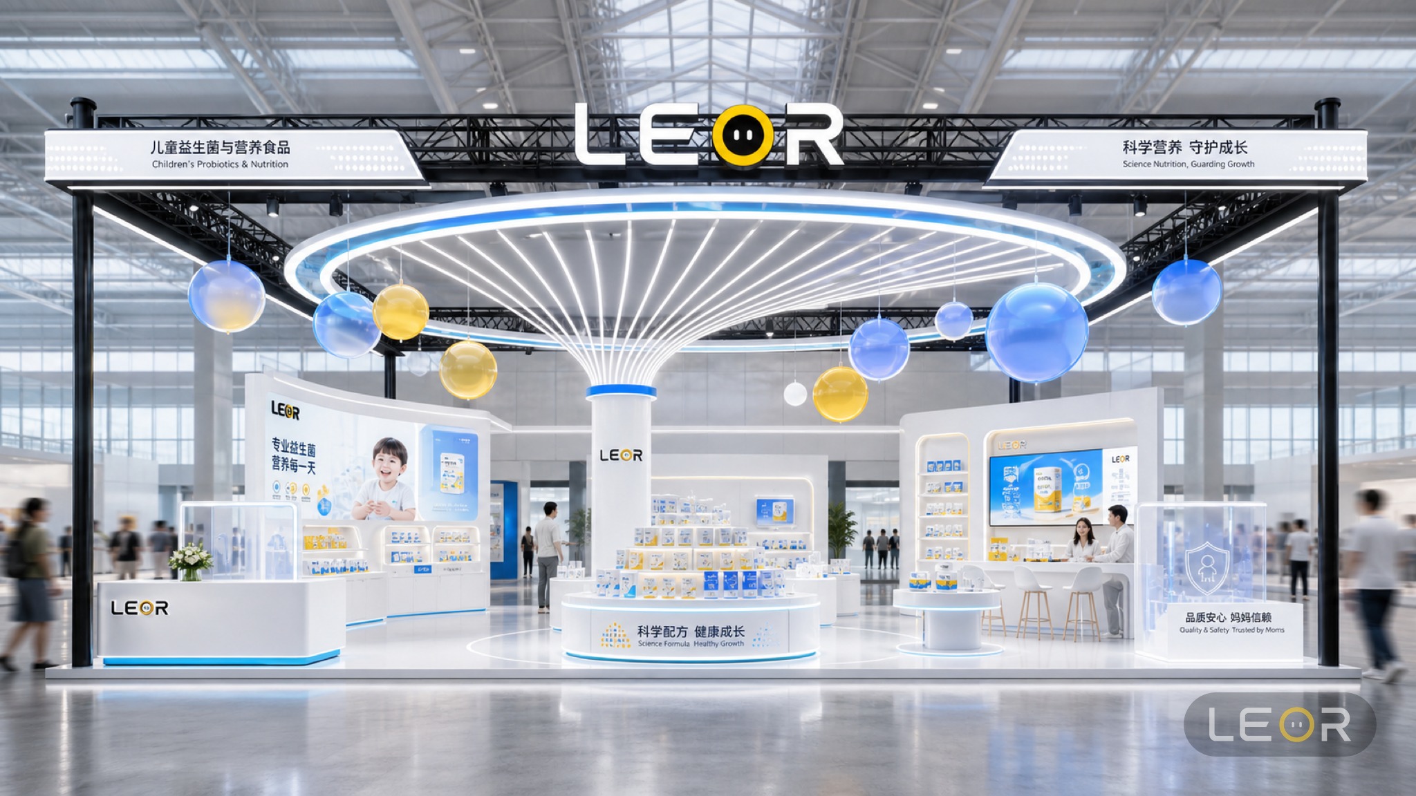 教育装备/培训展 18m x 8m = 144㎡ 理性数字科技风 AI展台设计效果图