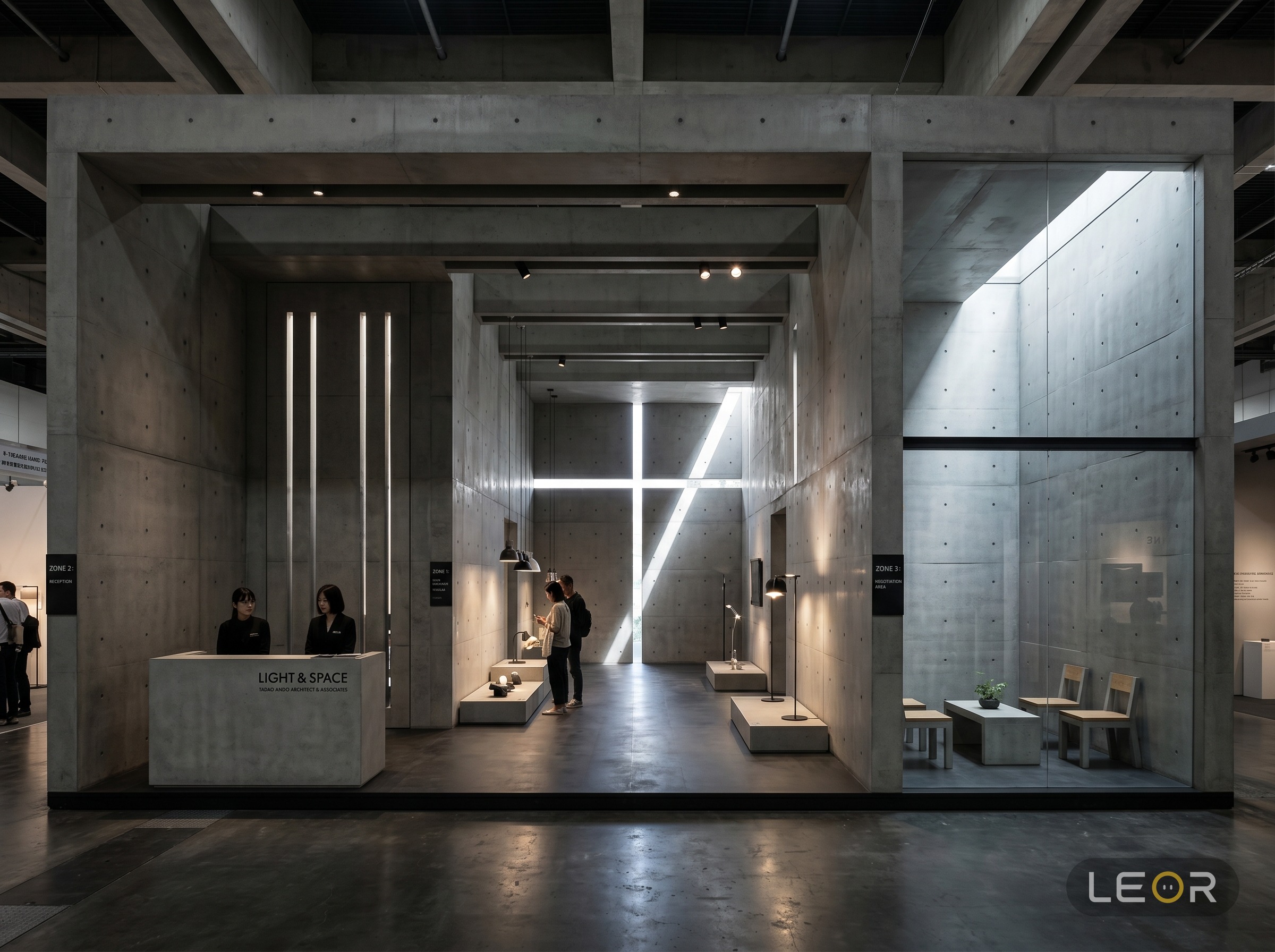 建筑/建材/家居 10m x 6m = 60㎡ 专业工业风 AI展台设计效果图