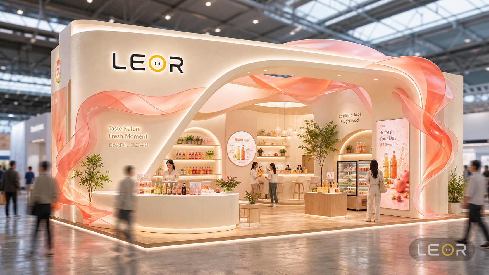 食品饮料/餐饮展 12m x 6m = 72㎡ 高级艺术策展风 AI展台设计效果图