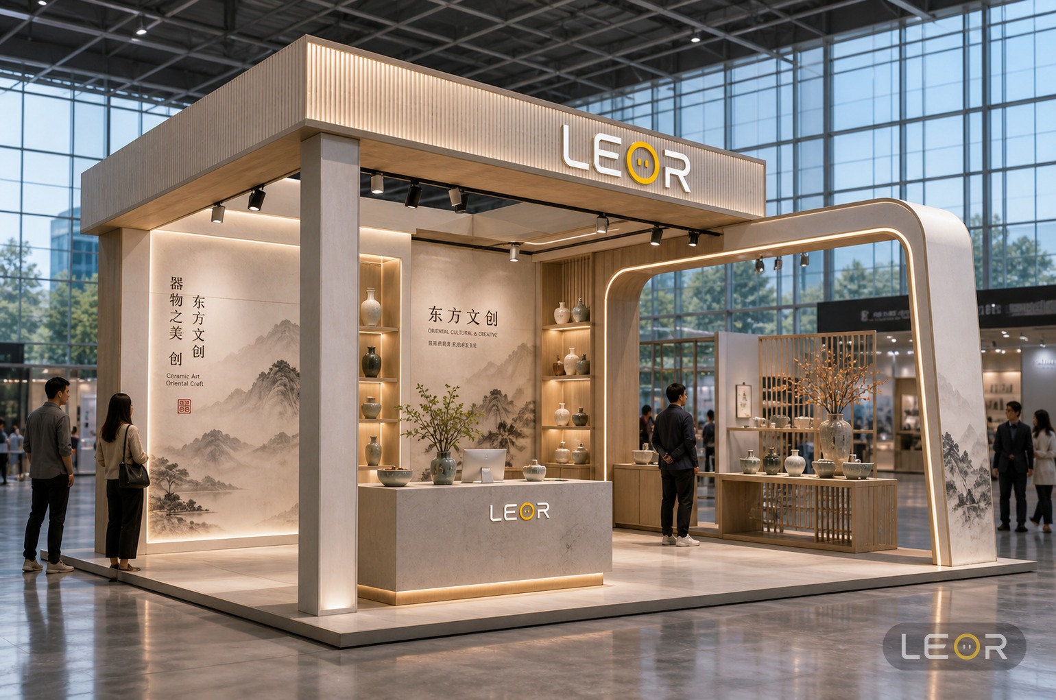 文旅/文博/体育户外展 12m x 6m = 72㎡ 雅致新中式 AI展台设计效果图