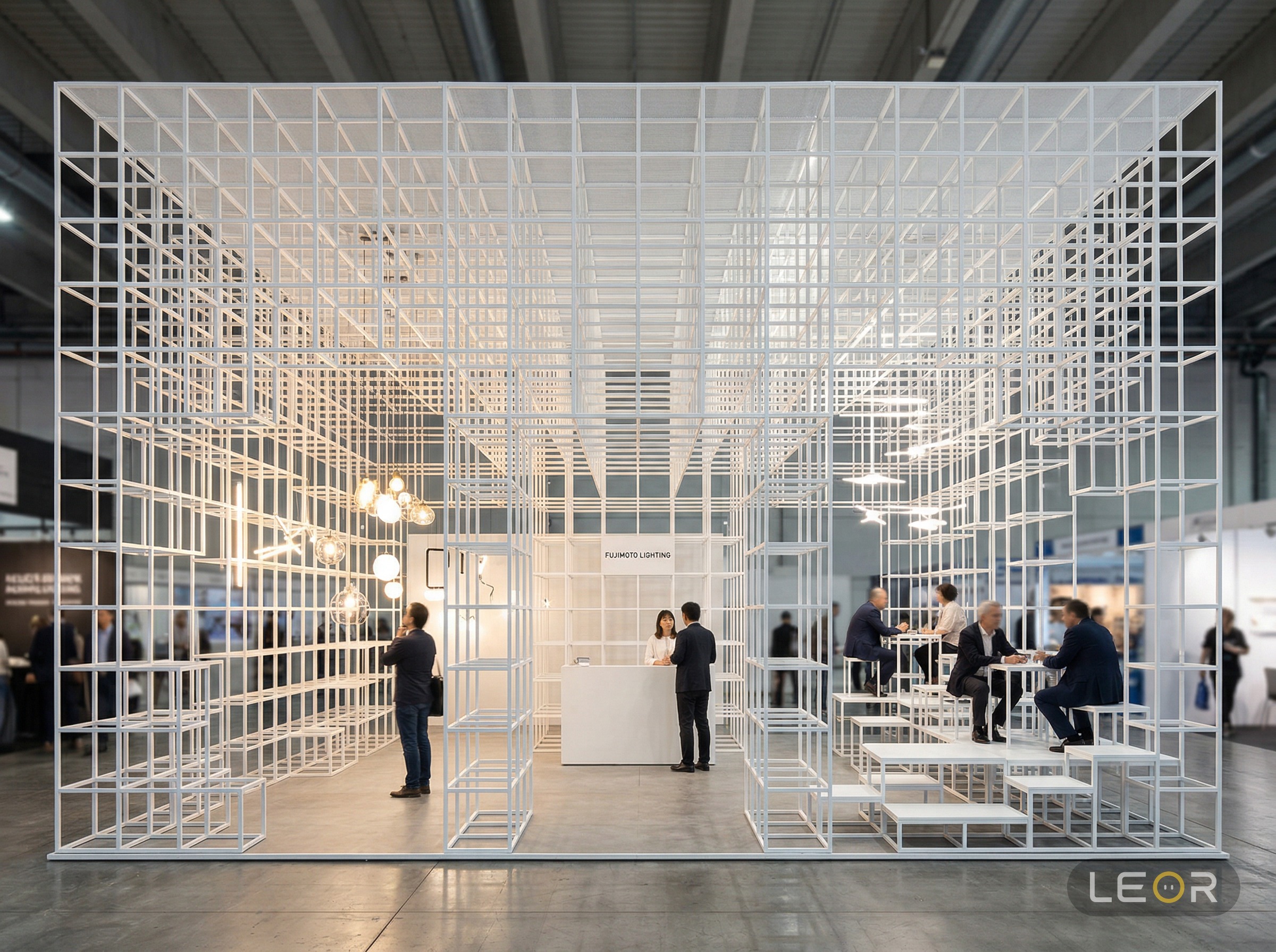 建材/家居/空间设计展 12m x 8m = 96㎡ 高级艺术策展风 AI展台设计效果图