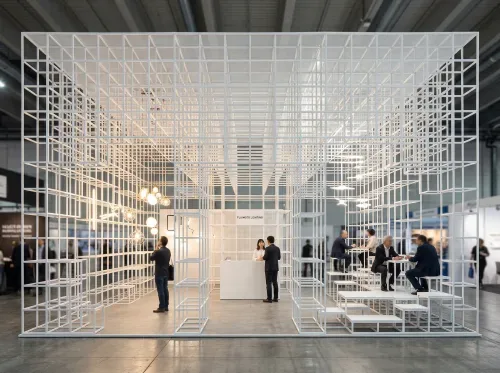建材/家居/空间设计展 12m x 8m = 96㎡ 高级艺术策展风 AI展台设计效果图