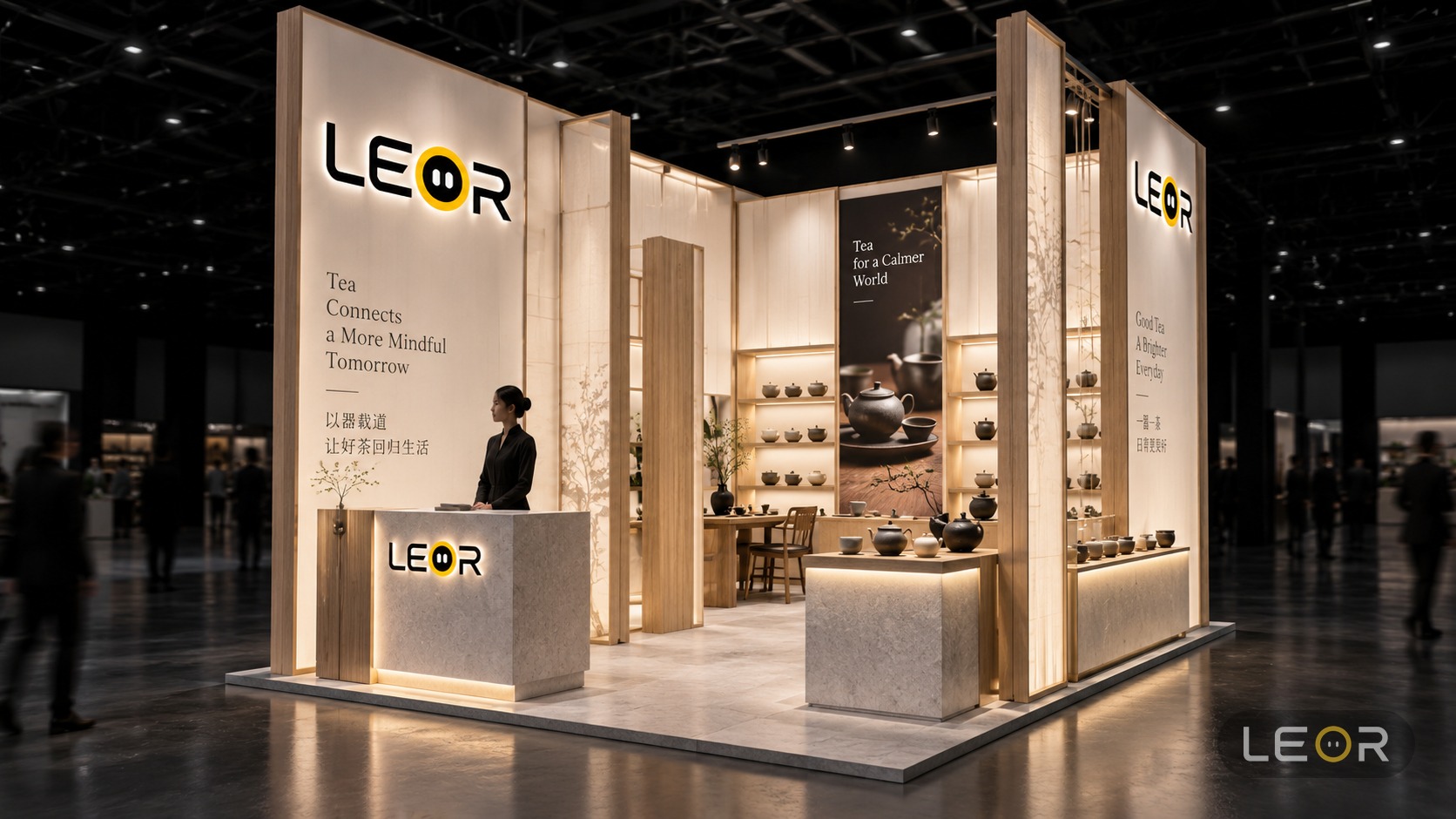 食品饮料/餐饮展 6m x 6m = 36㎡ 日式禅意 AI展台设计效果图