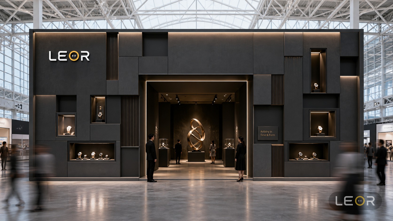 美博会/美妆个护展 12m x 8m = 96㎡ 高级艺术策展风 AI展台设计效果图