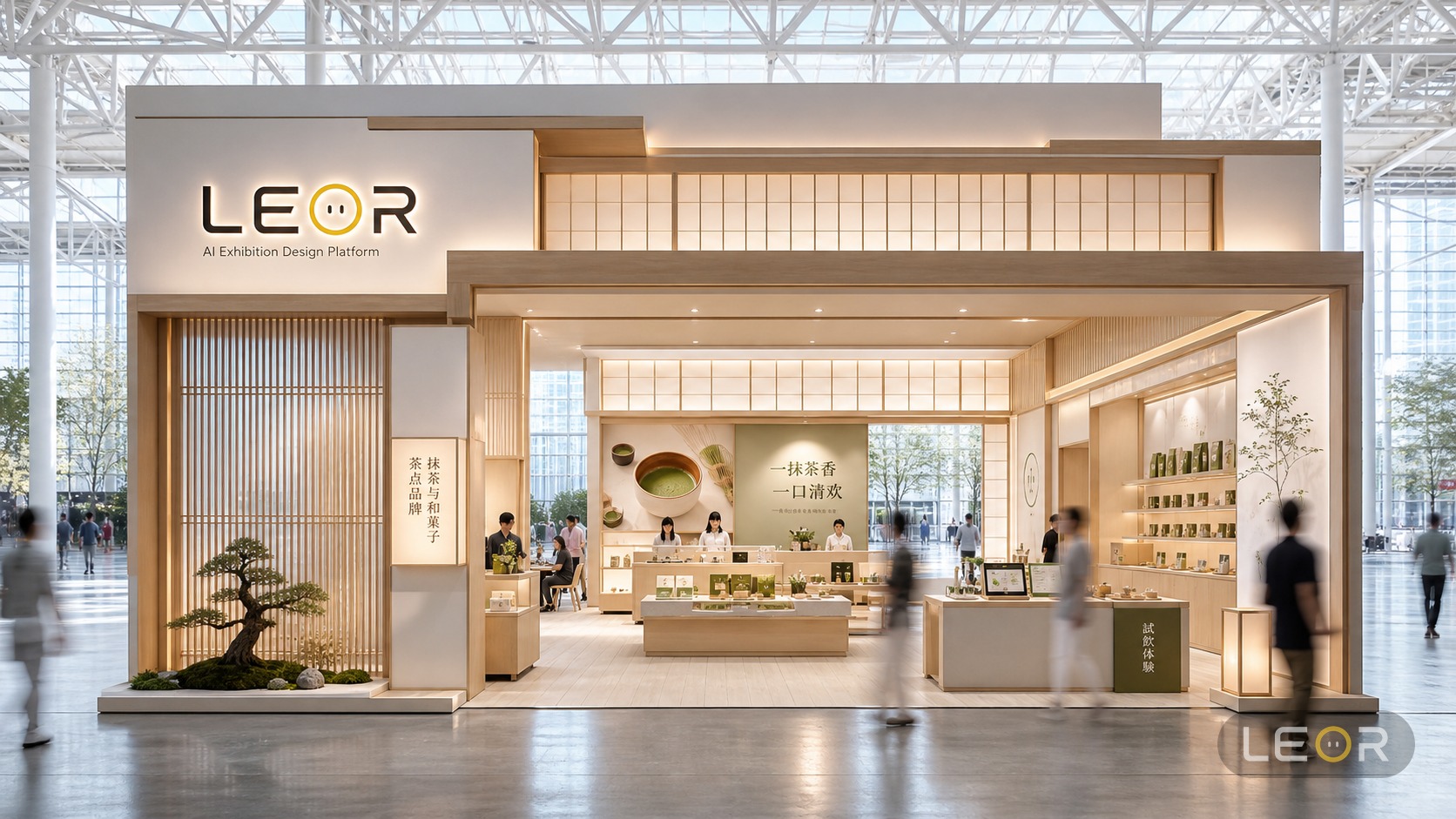 食品饮料/餐饮展 12m x 6m = 72㎡ 日式禅意 AI展台设计效果图