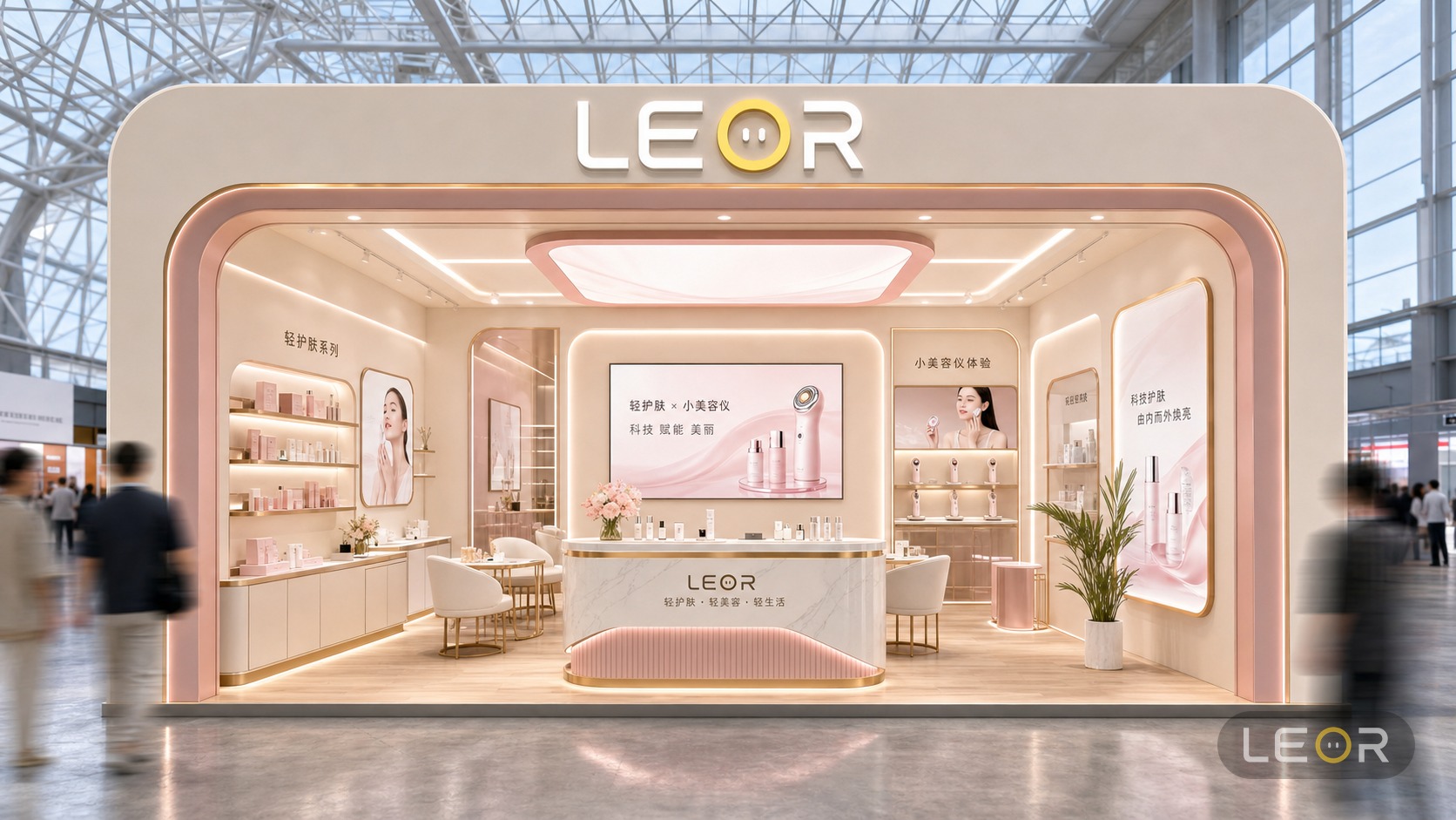 美博会/美妆个护展 10m x 6m = 60㎡ 高端轻奢 AI展台设计效果图