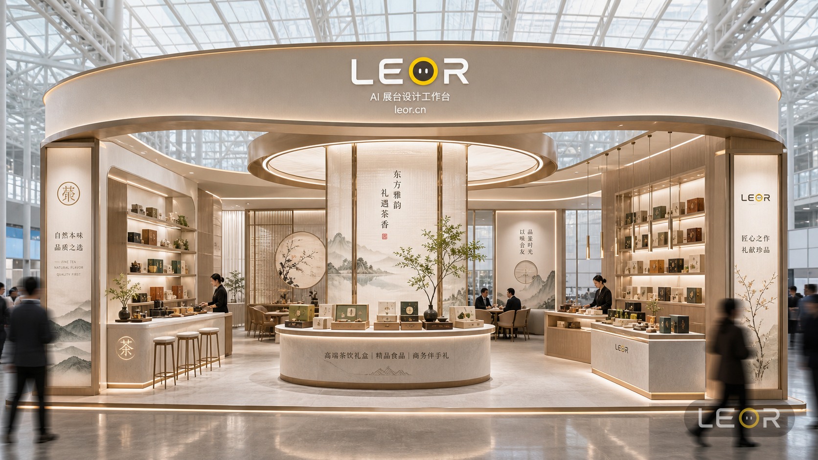 食品饮料/餐饮展 12m x 6m = 72㎡ 雅致新中式 AI展台设计效果图