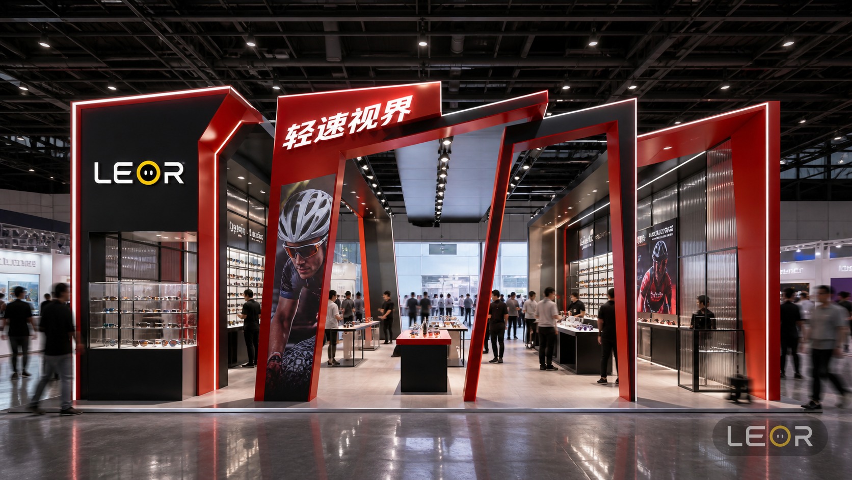 汽车零部件展 15m x 8m = 120㎡ 高对比色块风 AI展台设计效果图