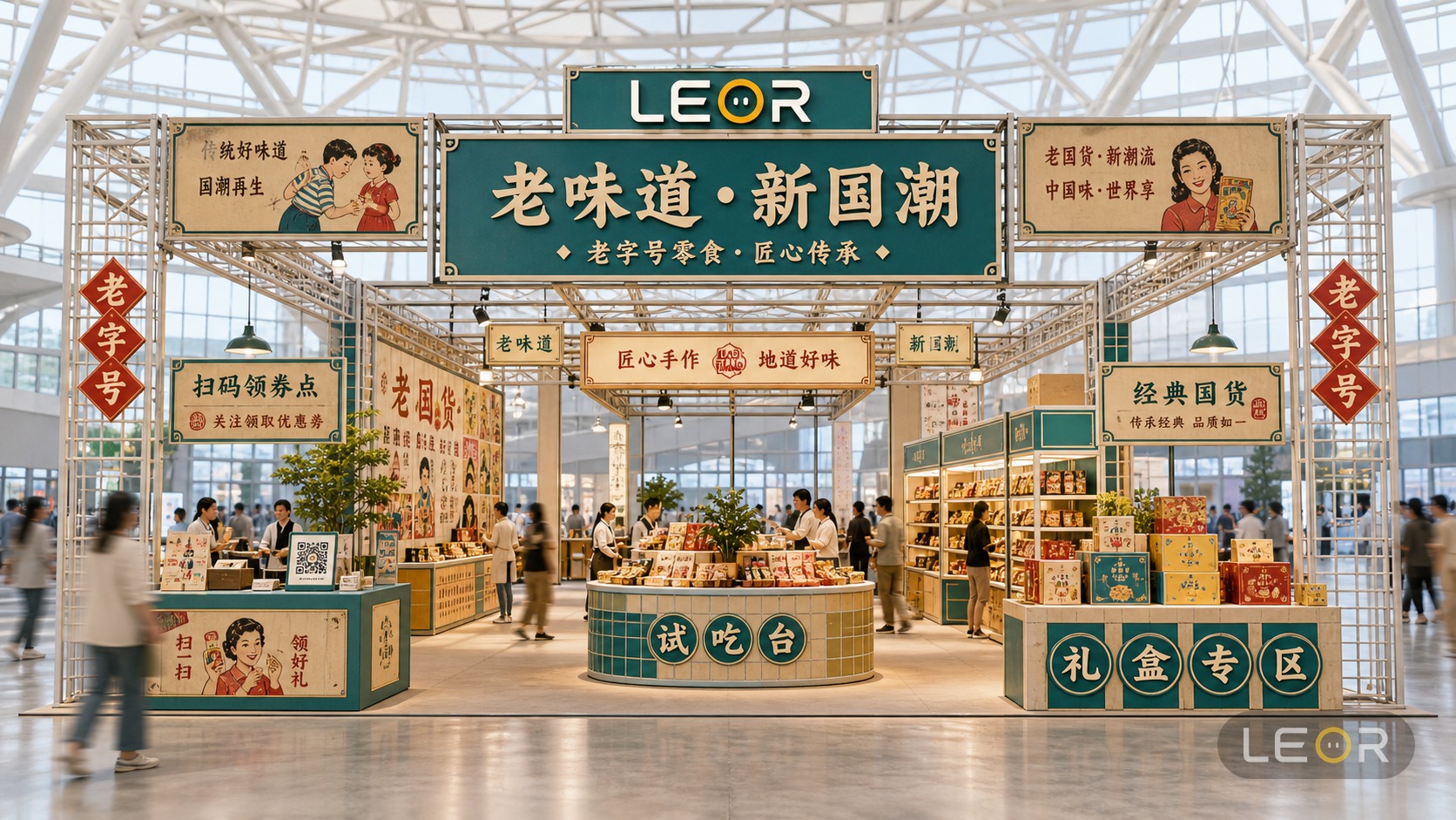 食品饮料/餐饮展 12m x 8m = 96㎡ 雅致新中式 AI展台设计效果图